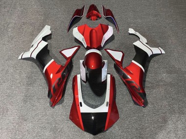Carénages Moto Yamaha YZF 1000 R1 2015-2019 - Blanc Rouge Fausse Fibre de Carbone