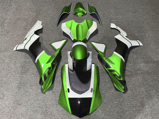 Carénages Moto Yamaha YZF 1000 R1 2015-2019 - Blanc Vert Fausse Fibre de Carbone
