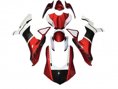 Carénages Moto Yamaha YZF 1000 R1 2020-2025 - Blanc Rouge Fausse Fibre de Carbone
