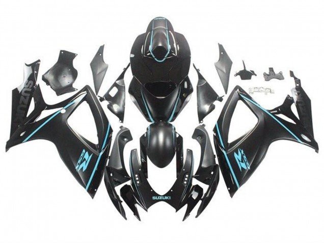 Carénages Moto Suzuki GSXR 600 / GSXR 750 2006-2007 - Noir Mat Turquoise Bleu