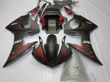 Carénages Moto Yamaha YZF R6 2005 - Noir Mat Rouge Mat Flamme