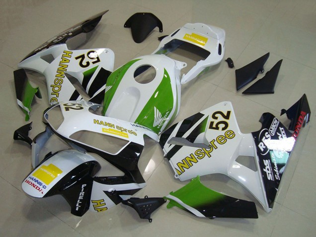 Carénages Moto Honda CBR600RR 2003-2004 - Blanc Vert Jaune Noir Brillant Hannspree 52