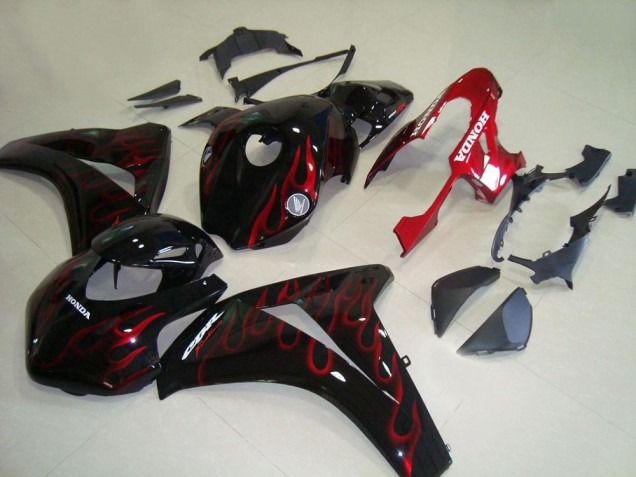 Carénages Moto Honda CBR1000RR 2008-2011 - Noir Brillant Rouge Flamme Courses
