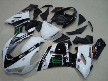 Carénages Moto Kawasaki ZX6R 2005-2006 - Blanc Noir Brillant Vert Monstre