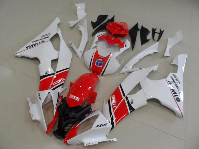 Carénages Moto Yamaha YZF R6 2008-2016 - Blanc Rouge Noir Bande OEM Style
