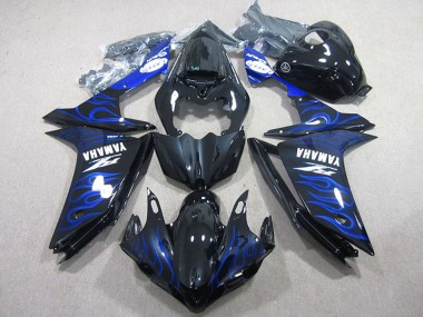 Carénages Moto Yamaha YZF R1 2007-2008 - Noir Brillant Bleu Flamme