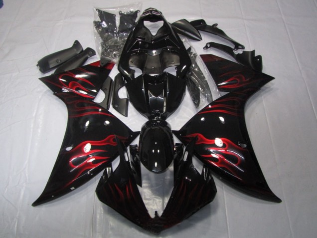 Carénage Moto Yamaha YZF R1 2009-2011 - Noir Brillant Rouge Flamme