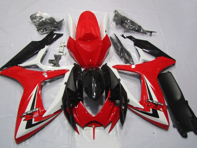 Carénages Moto Suzuki GSXR 600 2006-2007 - Blanc Rouge Noir Brillant Bande