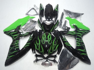 Carénages Moto Suzuki GSXR 600 2008-2010 - Noir Brillant Vert Flamme