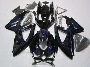 Carénages Moto Suzuki GSXR 600 2008-2010 - Noir Brillant Bleu Flamme