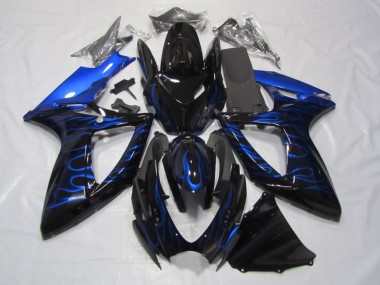 Carénages Moto Suzuki GSXR 750 2006-2007 - Noir Brillant Bleu Flamme