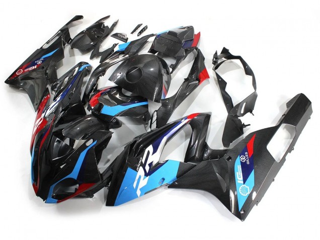 Carénages Moto BMW S1000RR 2015-2016 - Bleu Rouge Fibre de Carbone