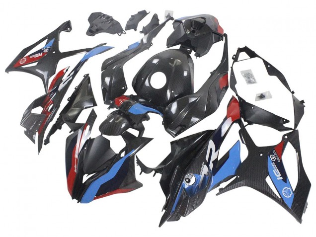 Carénages Moto BMW S1000RR 2023-2024 - Bleu Rouge Fibre de Carbone
