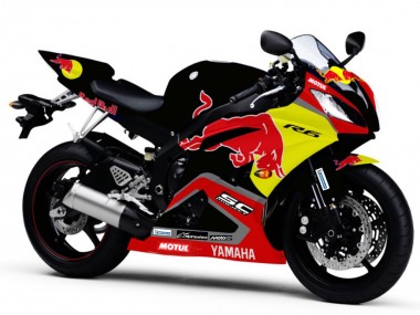 Carénages Moto Yamaha YZF R6 2006-2007 - Noir Brillant Jaune Red Bull Motul