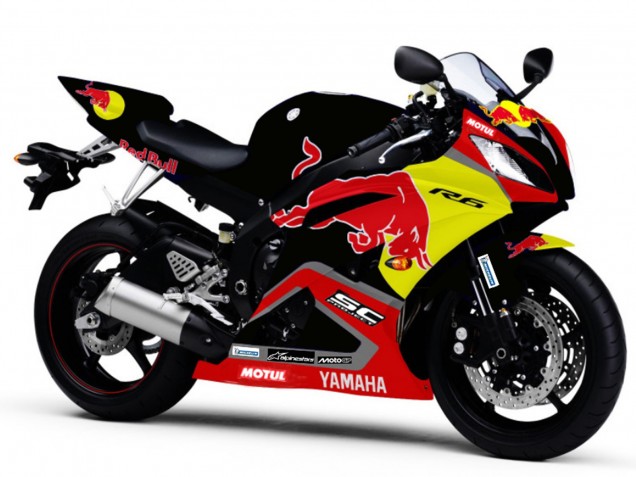 Carénages Moto Yamaha YZF R6 2006-2007 - Noir Brillant Jaune Red Bull Motul