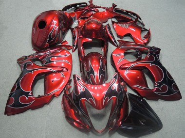 Rouge avec Noir Flamme Carénage Moto Suzuki GSXR 1300 Hayabusa 1996-2007