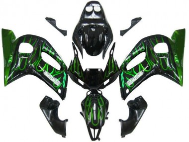 Noir Vert Flamme Carénage Moto Yamaha R6 1998-2002