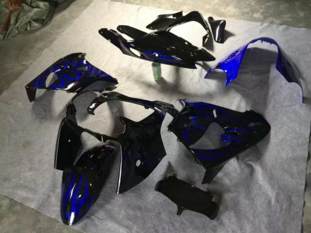Noir Brillant Bleu Flamme Carénage Moto Kawasaki ZX9R 2000-2001 Noir Brillant Bleu Flamme Carénage Moto Kawasaki ZX9R 2000-2001