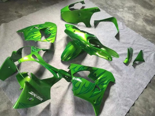 Vert Vert Flamme Carénage Moto Kawasaki ZX9R 2000-2001 Vert Vert Flamme Carénage Moto Kawasaki ZX9R 2000-2001