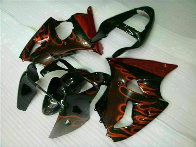 Noir Rouge Flamme Carénage Moto Kawasaki ZX6R 2000-2002 Noir Rouge Flamme Carénage Moto Kawasaki ZX6R 2000-2002