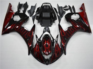 Noir Rouge Flamme Carénage Moto Yamaha R6 2003-2005