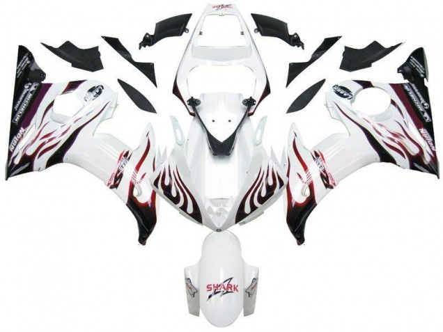 Blanc Noir Rouge Flamme Carénage Moto Yamaha R6 2003-2005
