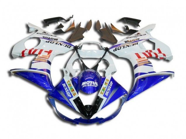 Blanc Bleu Fiat Motul Dunlop Carénage Moto Yamaha R6 2003-2005 Blanc Bleu Fiat Motul Dunlop Carénage Moto Yamaha R6 2003-2005