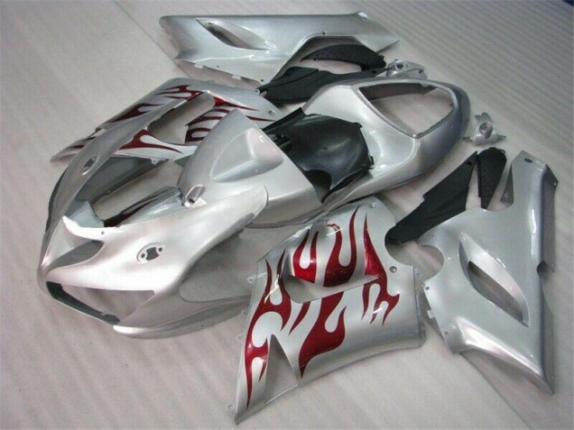 Argent Rouge Flamme Carénage Moto Kawasaki ZX6R 2005-2006 Argent Rouge Flamme Carénage Moto Kawasaki ZX6R 2005-2006