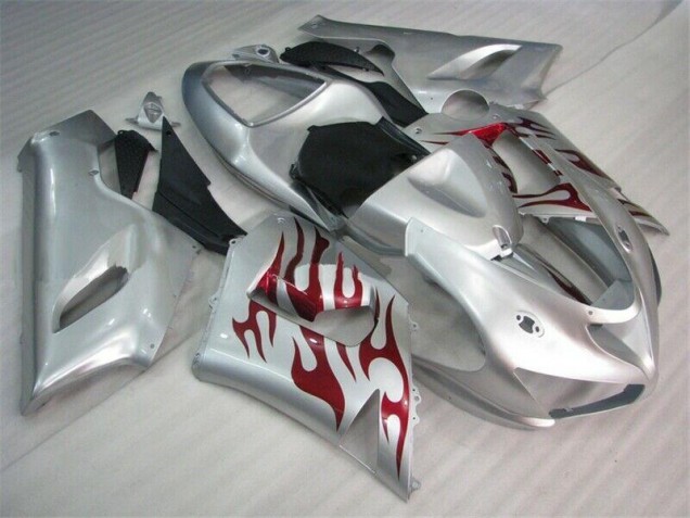 Argent Rouge Flamme Carénage Moto Kawasaki ZX6R 2005-2006 Argent Rouge Flamme Carénage Moto Kawasaki ZX6R 2005-2006