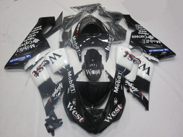 Blanc Noir Carénages Moto Kawasaki ZX6R 2005-2006 Blanc Noir Carénages Moto Kawasaki ZX6R 2005-2006