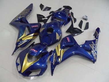 Bleu Foncé avec Or Bande Carénage Moto Honda CBR 1000 RR 2006-2007