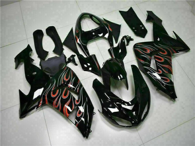 Noir Rouge Flamme Carénages Moto Kawasaki ZX10R 2006-2007