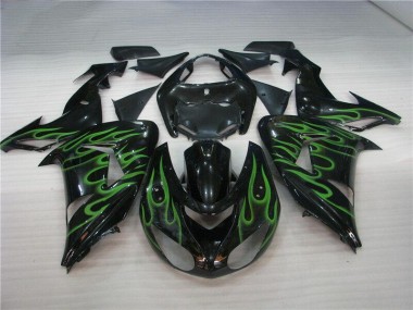 Noir Vert Flamme Carénage Moto Kawasaki ZX10R 2006-2007