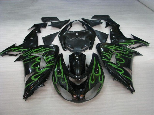 Noir Vert Flamme Carénage Moto Kawasaki ZX10R 2006-2007