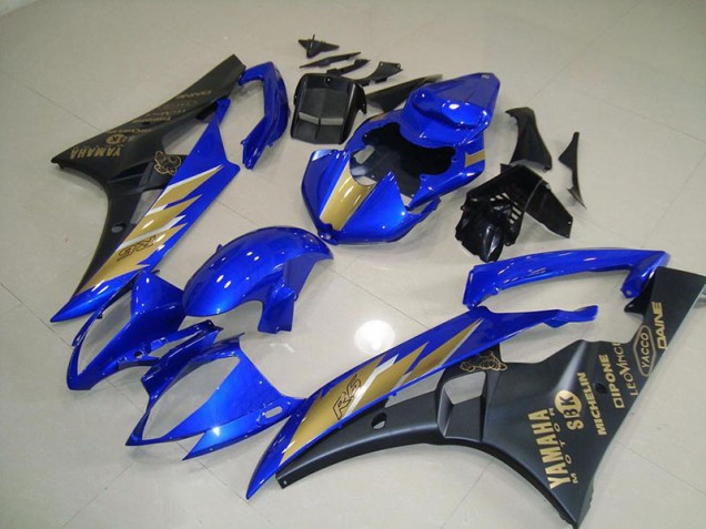Noir Bleu avec Or Décalque Carénage Moto Yamaha R6 2006-2007