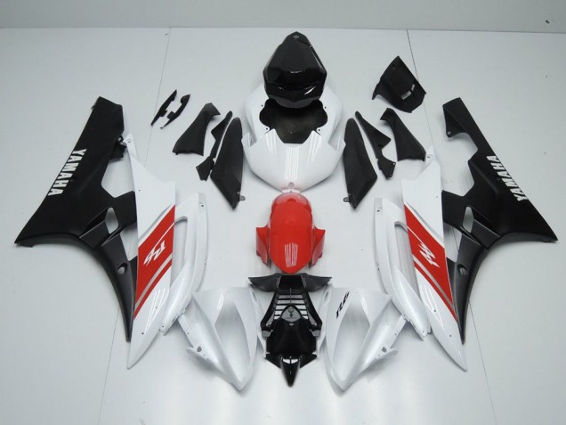 Blanc Rouge et Noir Mat Carénage Moto Yamaha R6 2006-2007