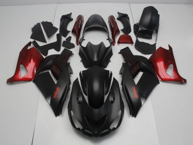 Noir Mat et Rouge Carénage Moto Kawasaki ZX14R ZZR 1400 2006-2011