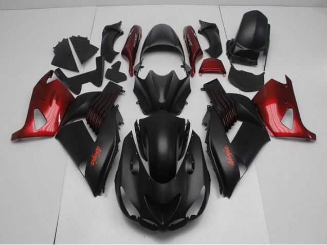 Noir Mat et Rouge Carénage Moto Kawasaki ZX14R ZZR 1400 2006-2011 Noir Mat et Rouge Carénage Moto Kawasaki ZX14R ZZR 1400 2006-2011