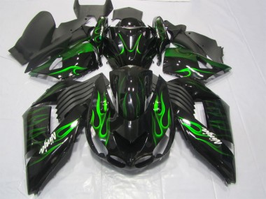 Noir Vert Flamme Ninja Carénage Moto Kawasaki ZX14R ZZR 1400 2006-2011
