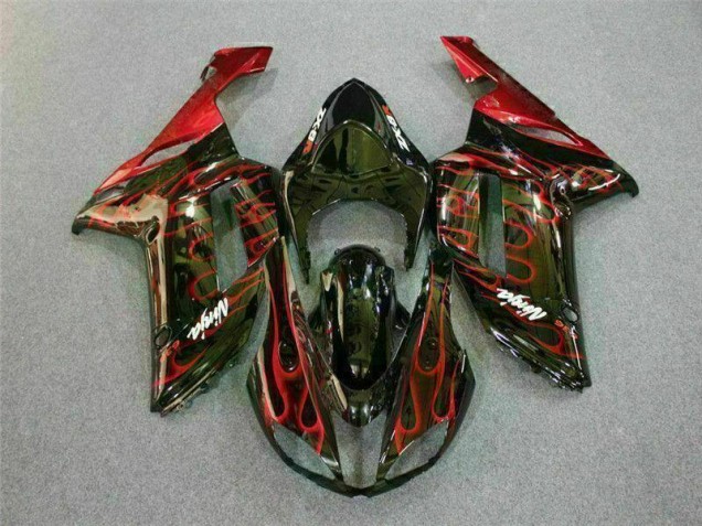 Noir Rouge Flamme Carénage Moto Kawasaki ZX6R 2007-2008 Noir Rouge Flamme Carénage Moto Kawasaki ZX6R 2007-2008