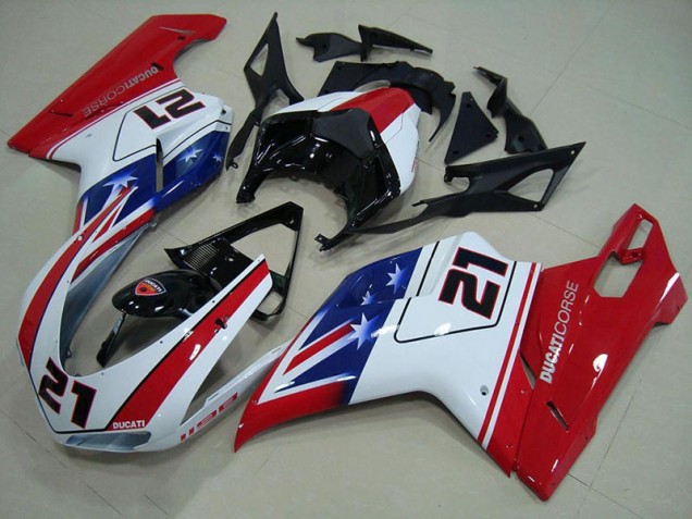 Noir Blanc Rouge 21 Carénage Moto Ducati 848 1098 1198 2007-2014 Noir Blanc Rouge 21 Carénage Moto Ducati 848 1098 1198 2007-2014
