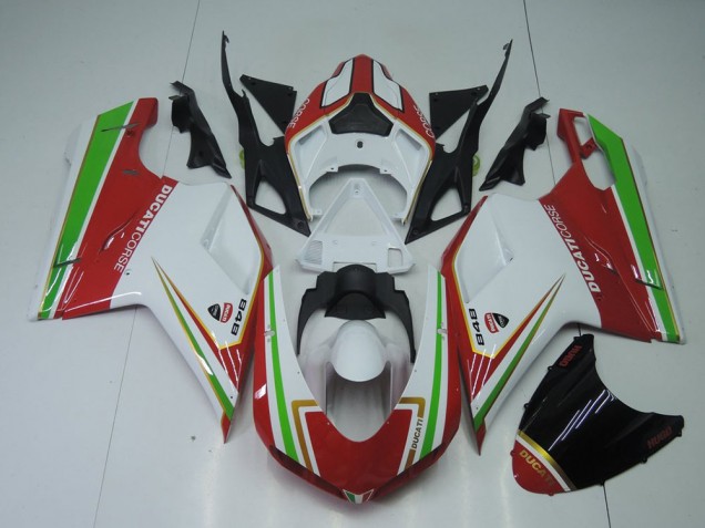 Rouge Blanc et Vert Carénage Moto Ducati 848 1098 1198 2007-2014 Rouge Blanc et Vert Carénage Moto Ducati 848 1098 1198 2007-2014