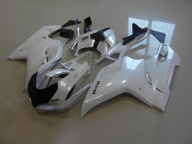 Blanc Nacré Noir Bande Carénage Moto Ducati 848 1098 1198 2007-2014 Blanc Nacré Noir Bande Carénage Moto Ducati 848 1098 1198 2007-2014