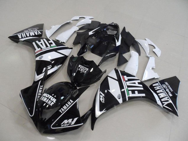 Noir Blanc Fiat Carénages Moto Yamaha R1 2012-2014 Noir Blanc Fiat Carénages Moto Yamaha R1 2012-2014